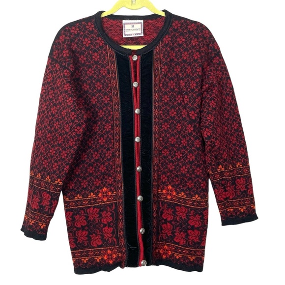 Vintage Dale of Norway Red Nordic Wool Cardigan Medium - Picture 3 of 11